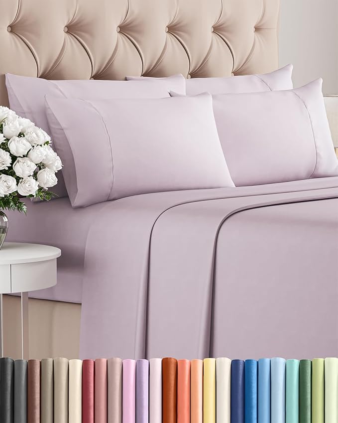 Cal King 6 Piece Sheet Set - Cooling & Breathable Bed Sheets - Hotel Luxury Bed Sheets for Women, Men, Kids & Teens - Deep Pockets - Easy Fit - Soft and Wrinkle Free - Cal King Light Lavender Sheets