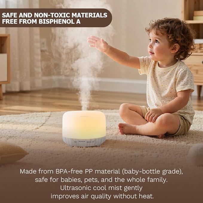 Essential Oil Diffuser 500ml,Aromatherapy Diffuser with 7 LED Lights,Quiet Air Humidifier 4-in-1 with Timer & Auto-Off,Compact Scent Diffuser for Bedroom,Yoga,SPA,Baby Room(Portable Model)