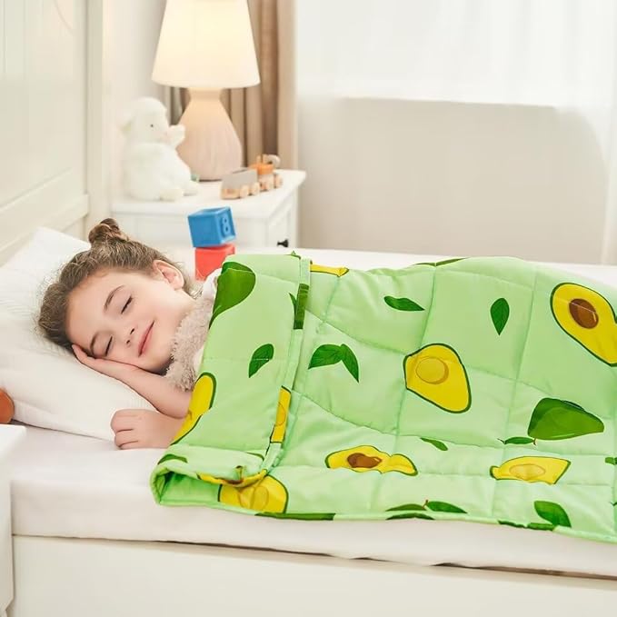 yescool Weighted Blanket 3 Pounds Cooling Weighted Lap Blanket, Green Avocados Heavy Blanket for Sleeping, Breathable Weighted Throw Blanket Gift for 20-40lbs,36"x48"