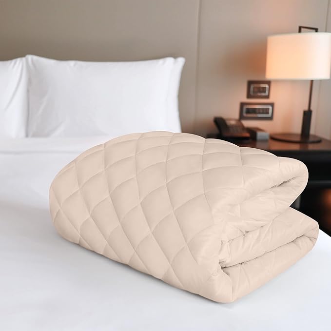 Utopia Bedding Quilted Fitted Mattress Pad, Full Size, Elastic Fitted Mattress Topper Protector and Cover Stretches up to 16 Inches Deep, Machine Washable (Beige)