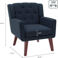 Accent Chair Button-Tufted Upholstered Living Room Chairs Comfy Reading Chair Mid Century Modern Chair with Linen Fabric Lounge Arm Chairs for Living Room Bedroom (Navy Blue)