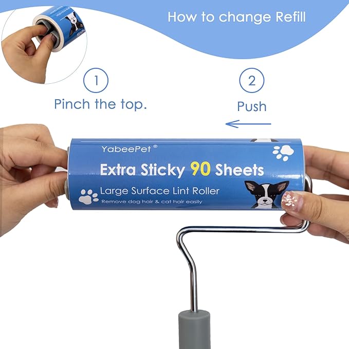 Extra Sticky Large Surface Lint Roller, 6.3'' Giant Lint Roller for Pet Hair, Lint Remover Roller for Cat Hair, Clothes, Furniture (1 Handle + 270 Sheets)