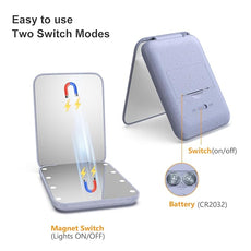 Kintion Wheat Straw Pocket Mirror, 1X/3X Magnification Travel Mirror for Purse, Folding Handheld Mirror, Small Lighted Compact Mirror for Gift, Purple