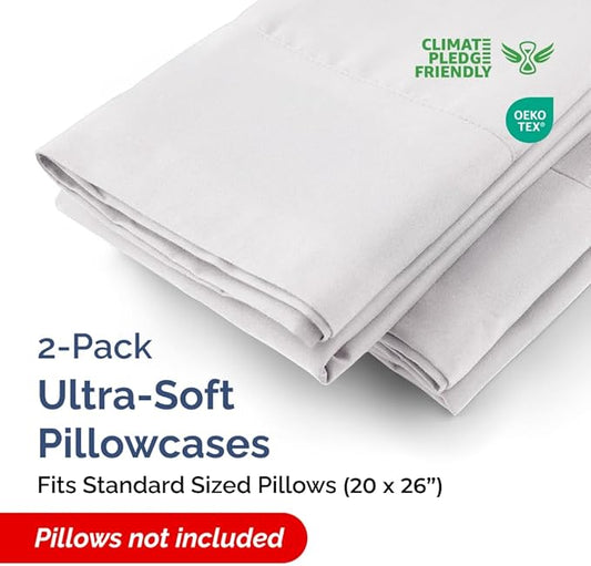 Standard Pillow Cases - 2 Pack - Super Soft Pillowcase Covers - Envelope Enclosure - Hotel Quality Pillow Protectors - Wrinkle Free, Fade & Stain Resistant - Machine Washable - 20" x 26" (French Grey)