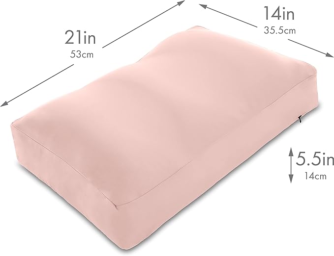 PILLOWY Premium Microbead Bed Pillow, Medium Extra Fluffy But Supportive - Ultra Comfortable Sleep with Silk Like Anti Aging Cover 85% Spandex/ 15% Nylon Breathable, Cooling Cream Peach