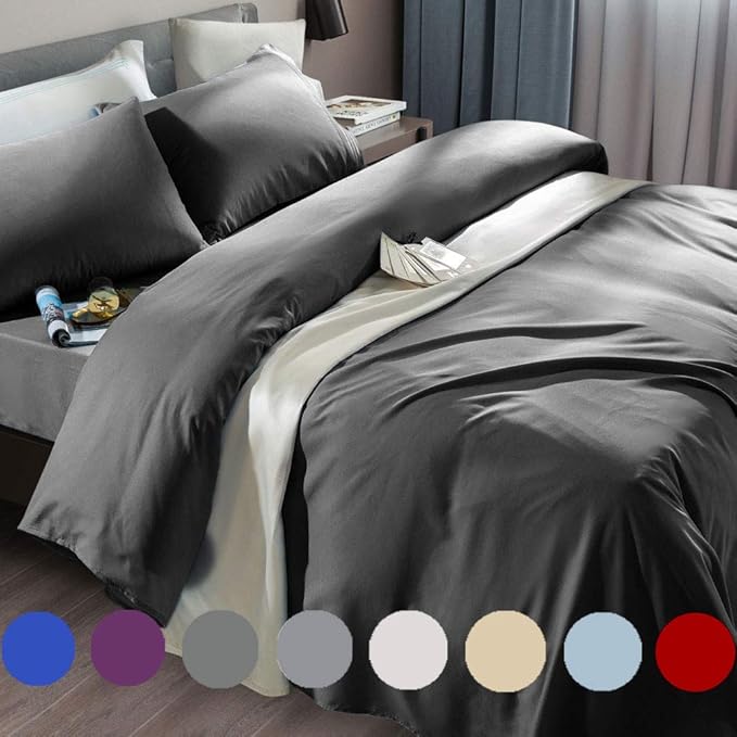 SONORO KATE Bed Sheet Set Super Soft Microfiber 1800 Thread Count Luxury Egyptian Sheets Fit 18-24 Inch Deep Pocket Mattress Wrinkle-4 Piece (Dark Grey, Twin)