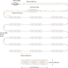 Consciot LED Vanity Lights for Mirror, Hollywood Style Strip, Adjustable Color & Brightness, USB Cable, Dimmable Makeup Stick on Table Dressing Room, White