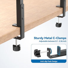 KDD Clamp On Desk Organizer - Adjustable 2-Tier Above or Under Desk Shelves with Large Capacity Tray, Phone & Tablet Holder, Headphone Hook - No Drilling Desktop Storage for Office & Home Accessories