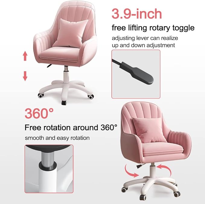 Home Office Chair Computer Chair with Mid-Back Upholstered Modern Tufted Computer Task Chair Swivel Height Adjustable Velvet Accent Chair Suitable for Bedroom, Study