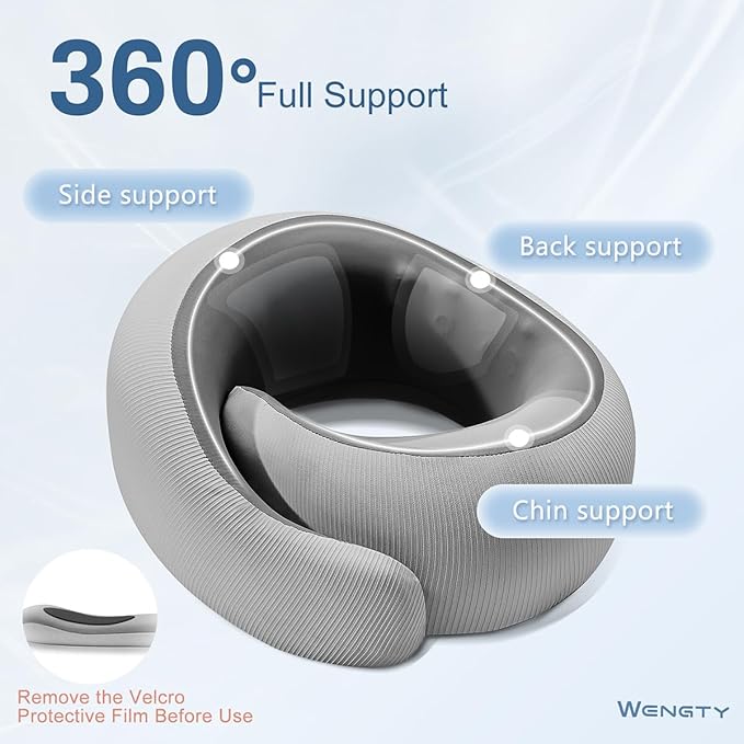 Neck Pillow for Traveling,Travel Neck Pillow for Airplanes,Cooling Fabric&100% Pure Memory Foam,Neck Pain Relief,Ergonomic Support for Long Flight (Gray, Compact Size-(Petite Fit)