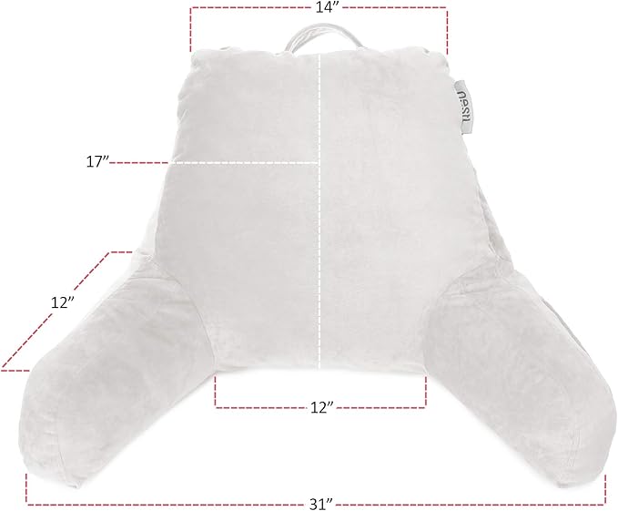 Nestl Reading Pillow with Shredded Memory Foam, Designed for Sitting Up in Bed and Couch, Back and Arms Adjustable Support for Adult & Teens Backrest Pillows for Reading, with Washable Cover White