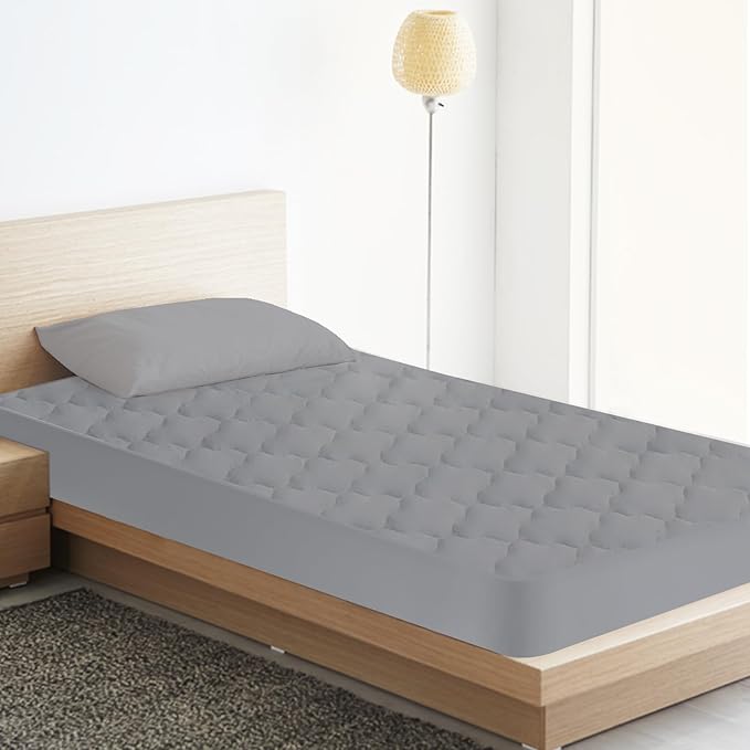 Twin Mattress Protector Pad Waterproof Quilted, Breathable & Cooling Twin Size Mattress Cover Fitted for Kids with Deep Pocket Up to 14" for Single Bed, (Gray)