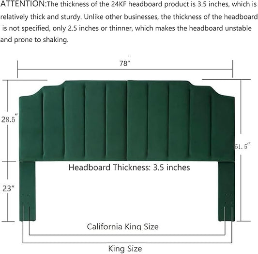 24KF Jade Velvet Tufted King Upholstered Headboard, Modern Vertical Channel Design California King Headboard with Stepped Silhouette Top Edge,Jade