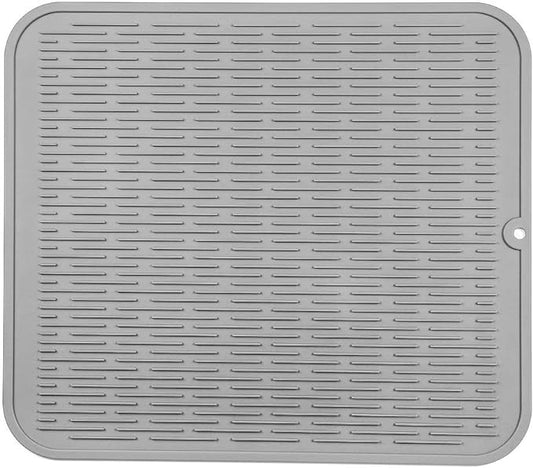 Silicone Dish Drying Mat for Multiple Usage,Easy clean,Eco-friendly,Heat-resistant Silicone Mat for Kitchen Counter or Sink,Refrigerator or Drawer Liner Grey XL 18 inches x 16 inches