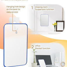 OMIRO Desk Makeup Mirror, 8 x 5 inches Table Mirror with Foldable Stand and Hanging Hole for Shaving and Travelling, Blue