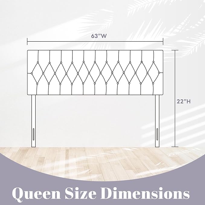 Kingfun Tufted Upholstered Queen Size Bed Headboard in Modern Button Design, Adjustable Solid Wood Head Board, Premium Linen Fabric Padded Headboards in Bedroom (Dark Grey)