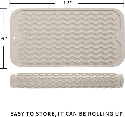 Silicone Dish Drying Mat for Multiple Usage,Easy clean,Eco-friendly,Heat-resistant Silicone Mat for Kitchen Counter or Sink,Refrigerator or Drawer Liner Tapioca S 12 inches x 6 inches
