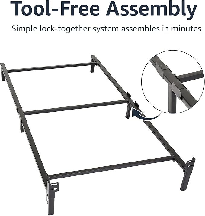 Amazon Basics Metal Twin Size Bed Frame(Box Spring Required), 6-Leg Base for Box Spring and Mattress Support, Tool-Free Easy Assembly, Black