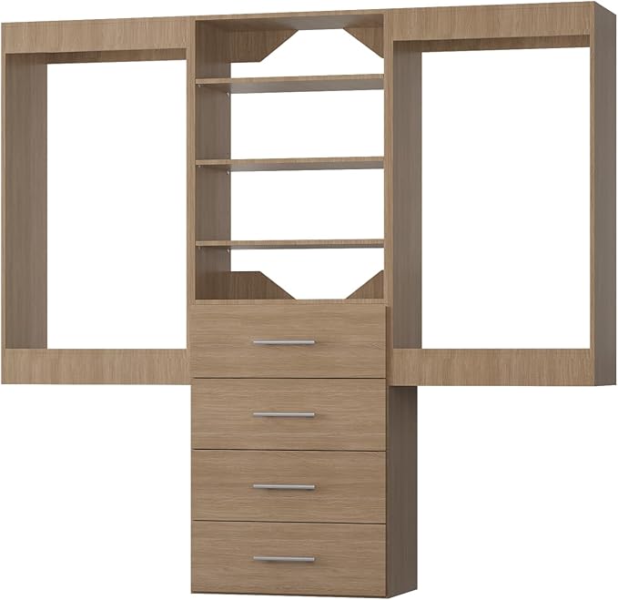 Modular Closet, 96" Wide Organizer with Hanging and Drawers, Wood Tower for Walk-In Closets, Wall-Mounted Organizer Kit