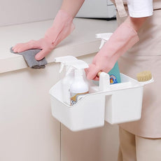 rejomiik Portable Shower Caddy Basket with Bamboo Handle, Plastic Cleaning Caddy Bathroom Organizer Tote for College Dorm Essentials, Bath Toy Storage, White