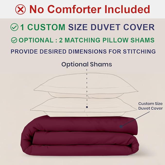 Kotton Culture Custom Duvet Cover -100% Egyptian Cotton Sateen 600 Thread Count Soft Premium Breathable Customizable Comforter Cover(Desired Dimensions)- Zipper Closure & 7 Internal Ties-Red Burgundy