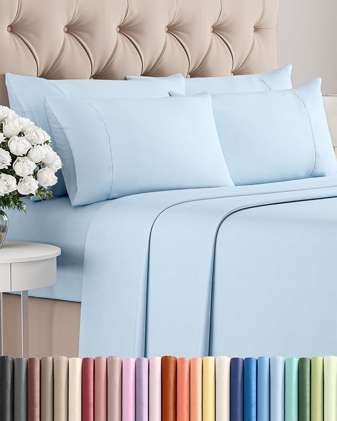 Cal King 6 Piece Sheet Set - Cooling and Breathable Bed Sheets - Hotel Luxury Bed Sheets for Women, Men, Kids and Teens - Deep Pockets - Easy Fit - Soft and Wrinkle Free - Cal King Light Blue Sheets