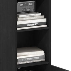 Furinno LUDER Book Shelf, 3-Tier Modern Bookshelf, Bookcase with 1 Door Storage Cabinet, 9.3 x 12 x 31.5, for Living Room, Bedroom, Home Office, Blackwood