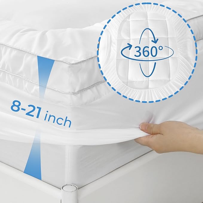 YUGYVOB Twin XL Mattress Topper - 800GSM Extra Thick Cooling & Breathable Mattress Pad with Deep Pocket 8"-21" & Soft Down Alternative Filling, White