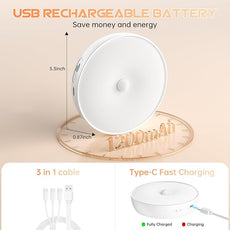 Motion Sensor Step Lights, 8 Colors Changeable RGB LED Closet Lights, USB Rechargeable Battery Operated Puck Light, Dimmable Under Cabinet Counter Kitchen Stair Lighting (5 Pack)