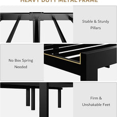 iPormis Queen Metal Bed Frame, Faux Leather Button Tufted Headboard Platform Bed, Heavy Duty Slats Support, 12