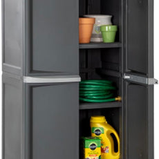 Sterilite 2-Pack 4 Shelf Cabinet, Lockable Utility Storage w/ Adjustable Shelves, Gray - Plastic Shelving Unit for Organizing Garage, Pantry, Basement, Laundry Room or Mudroom