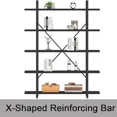 HSH 5 Tier Tall Black Bookshelf, Wood and Metal Storage Book Rack, Industrial Modern Etagere 5 Shelf Bookcase, Large Wide Open Display Book Shelf for Bedroom Living Room Office, Bookshelves Heavy Duty