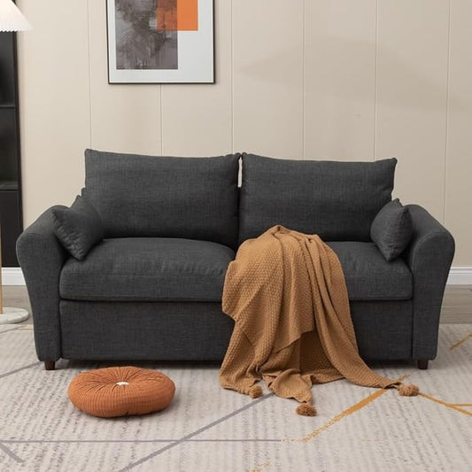 Panana Modern 2 and 3 Seats Loveseat Sofa Couch with Storage, Small Love Seat Couches for Living Room, Bedroom, Apartment, Office (Dark Gray Linen Fabric, Sock Arm - 3 Seater)