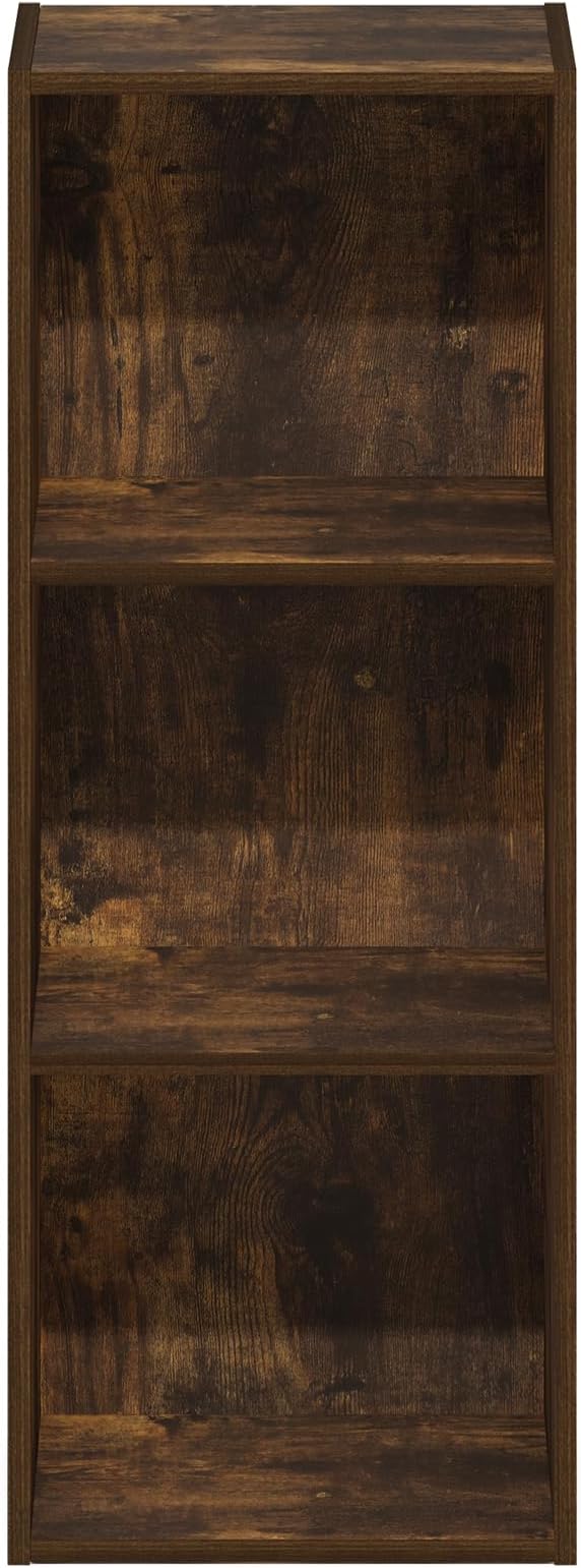 Furinno LUDER Book Shelf, 3-Cube Bookshelf, Bookcase with Open Shelves, 9.3 x 12 x 31.5, for Living Room, Bedroom, Home Office, Amber Pine