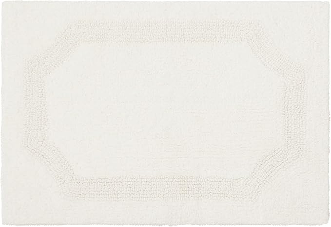 Laura Ashley - Reversible Cotton Bath Mat, Premium Bathroom Décor, Machine Washable Bathroom Rug, Highly Absorbent, 21"x34", White
