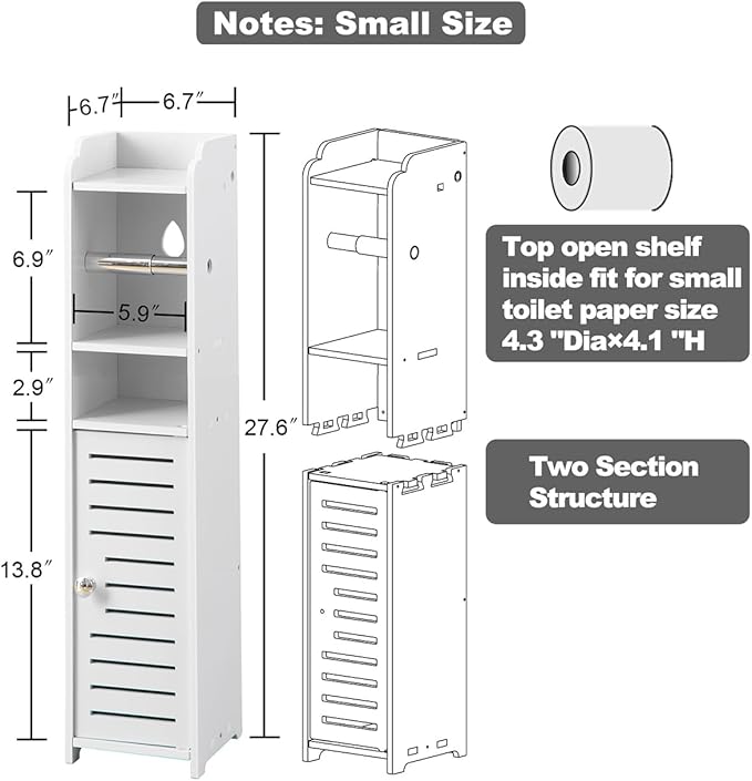 AOJEZOR Toilet Paper Holder Stand: Small Bathroom Storage Cabinet for Small Spaces