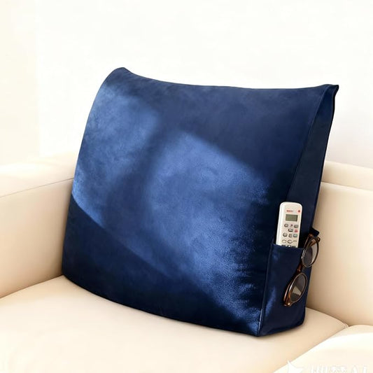 Daneey Back Pillow for Sitting in Bed, Back Support Pillow for Couch, Removable Velvet Cover, Blue