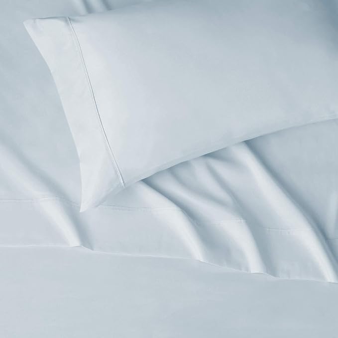 Amazon Basics Lightweight Super Soft Easy Care Wrinkle Free Microfiber 3 Piece Bed Sheet Set with 14-Inch Deep Pockets, Twin, Light Blue, Solid, Kids, Men & Women Bedding AmazonBasics