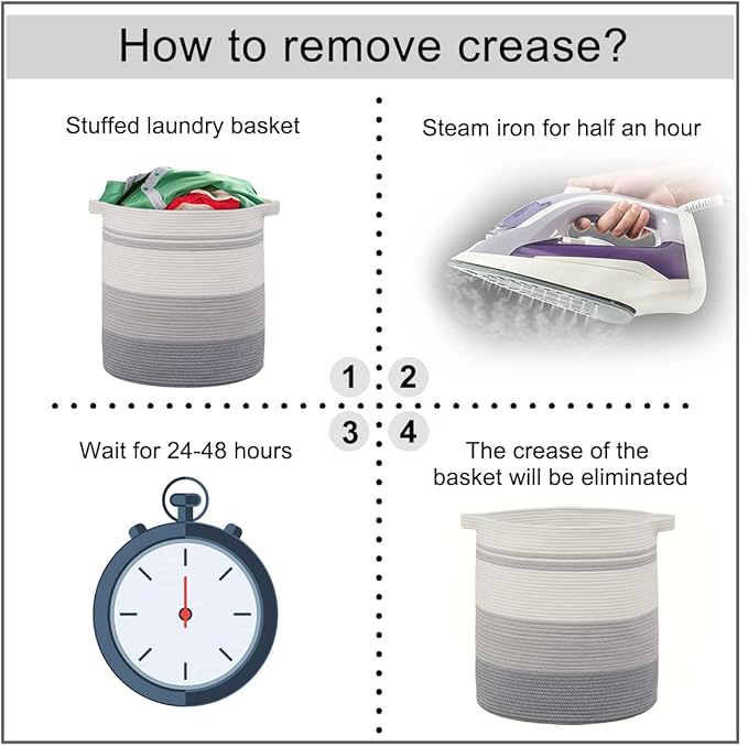 OIAHOMY 80L Laundry Hamper with Handles,Decorative Basket for Living room,Woven Storage Basket for Toys Bin,Pillows, Blankets,Clothes-20x18in-Gradient Gray