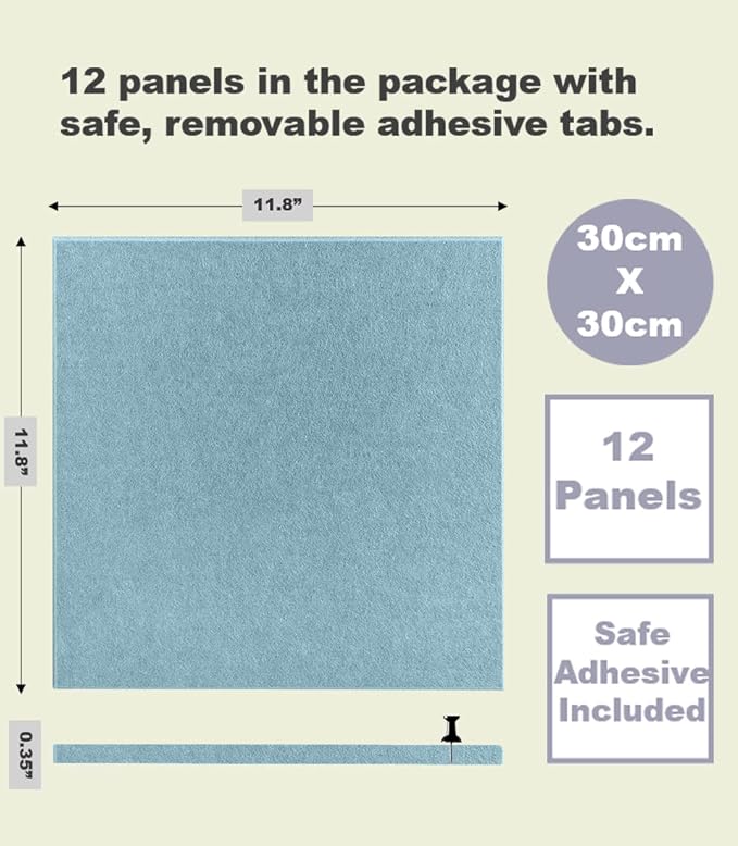 Felt Wall Tiles | Large Cork Board Alternative | Aesthetic Felt Bulletin Board for Office, Home & Classroom | Large Cork Boards for Walls Pinboard (12-Pack) | Baby Blue