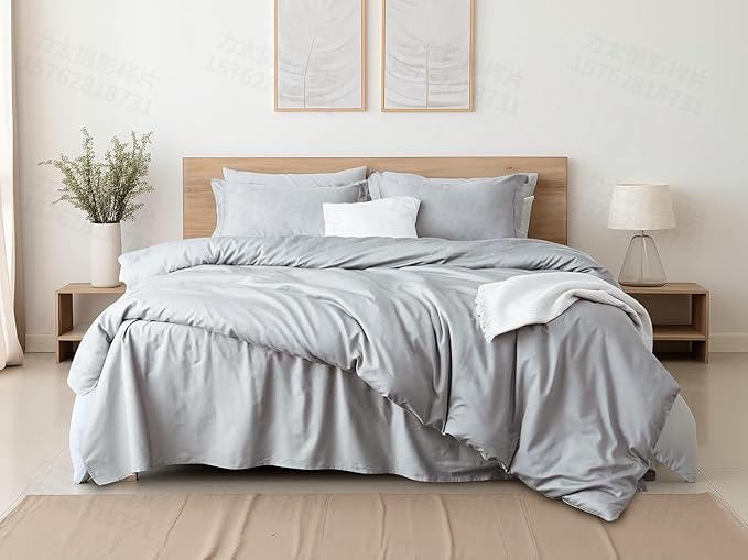 Twin/Twin-XL Duvet Cover Set,100% Egyptian Cotton 2Pcs Bedding Set-1 Duvet Cover(No Insert) with 1 PillowSham,400 Thread Count Super Soft Cover with Corner Ties(Twin/Twin-XL 68x90 Inches, Gray)