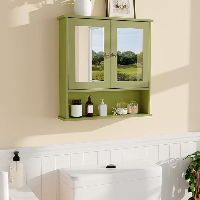 22.2 Inch Mirrored Medicine Cabinet for Bathroom, Over Toilet Wall-Mounted Storage Cabinet with Adjustable Shelf, Waterproof MDF Cabinet for Bathroom Organization