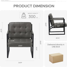 COLAMY Modern Accent Chair, Accent Arm Chair for Living Room, Comfy Leather Armchair with Metal Legs for Bedroom Reception Waiting Room, Grey