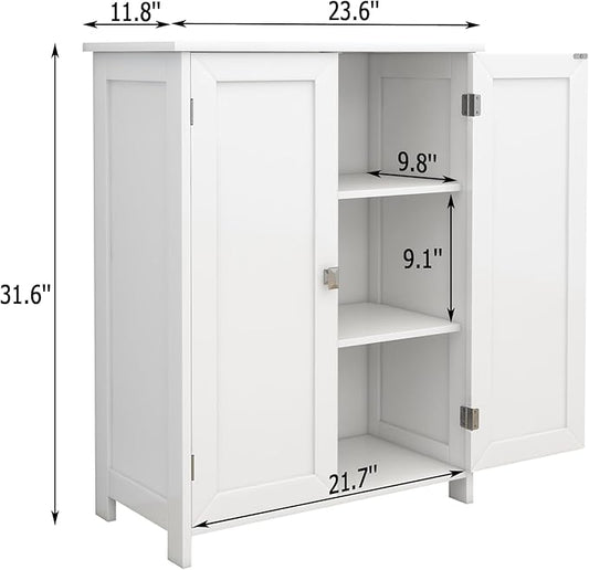 TaoHFE White Bathroom Floor Cabinet,Small Storages Cabinets with 2 Doors Bath Room Storage Cabinet,Small Bathroom Storage Cabinet for Living Room, Entryway,White