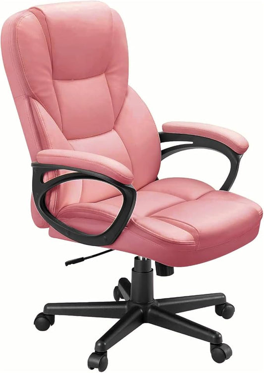 Furmax Office Executive Chair High Back Adjustable Managerial Home Desk Chair,Swivel Computer PU Leather Chair with Lumbar Support (Pink)