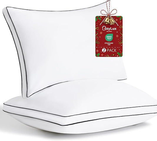 CozyLux Pillows King Size Set of 2, Soft and Supportive 3D Down Alternative Bed Pillow for Sleeping 2 Pack White, Luxury Hotel Quality Gusseted Bedding Pillows for Back, Stomach or Side Sleepers 18x34