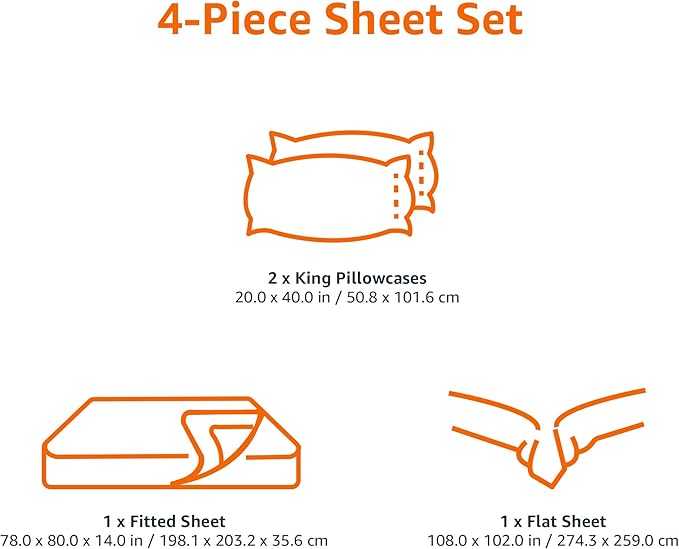 Amazon Basics Lightweight Super Soft, Breathable Easy Care Microfiber 4 Piece Bed Sheet Set with 14-Inch Deep Pockets - King, Blue Floral AmazonBasics