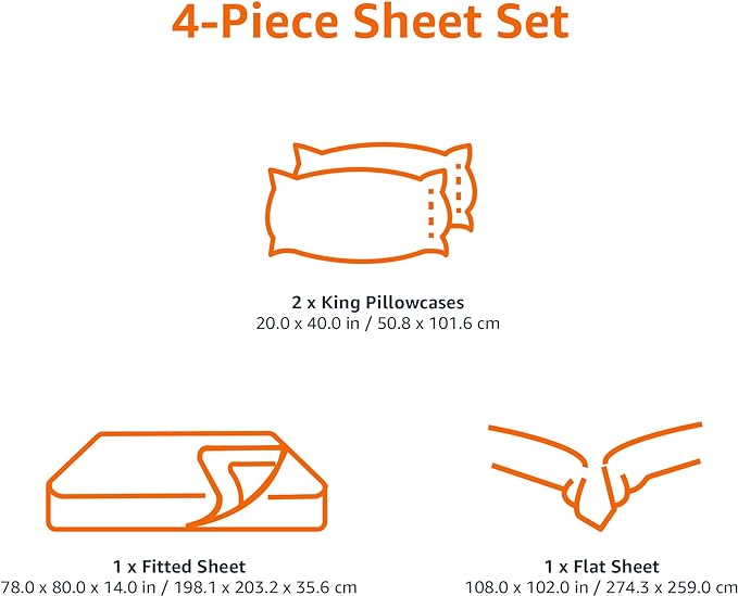 Amazon Basics Lightweight Super Soft Easy Care Microfiber 4 Piece Bed Sheet Set with 14-Inch Deep Pockets, King, Spa Blue, Solid AmazonBasics
