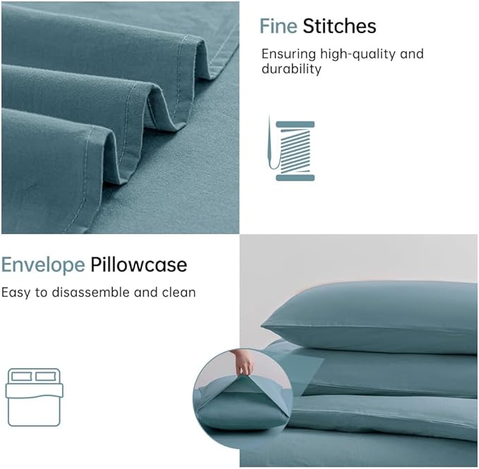 JELLYMONI Cotton Duvet Cover California King - 100% Washed Cotton Linen Feel Textured Comforter Cover, 3 Pieces Soft Bedding Set with Zipper Closure (Grayish Blue, Cal King 104"x98")