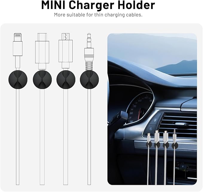 18 Pack Mini Cable Clips, Znben Cord Organizer Holder Adhesive Cord Management Charger Wire Holder Clips for Desk, Home, Office, Car, Cubicle, Nightstand Black